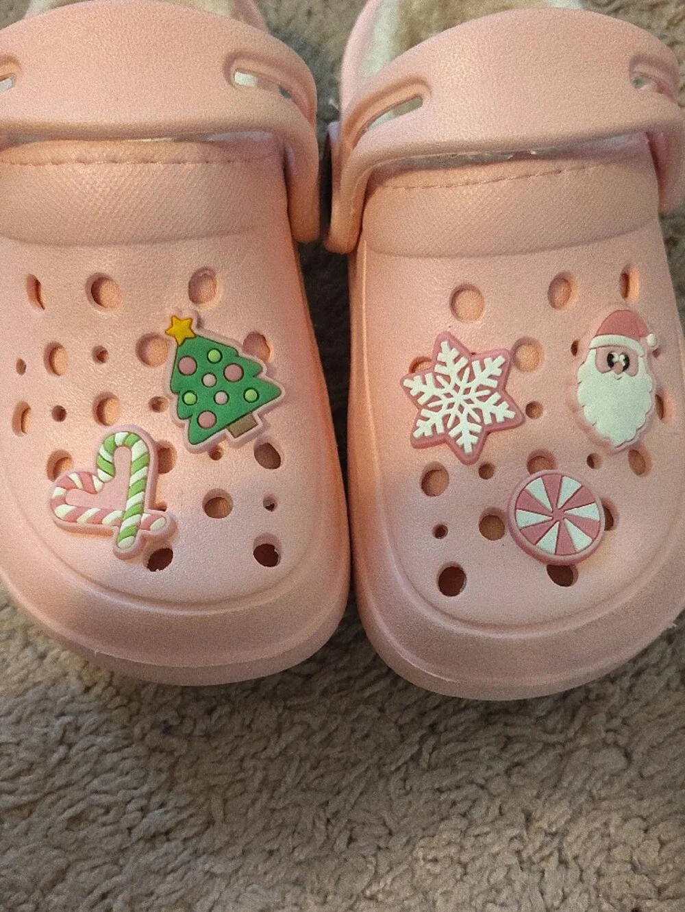 Kids Pink Fleece-Lined Slip-On Clogs with Holiday Charms